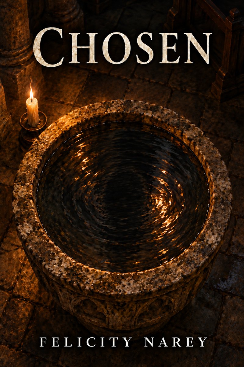 Chosen by Felicity Narey: a stone font of dark rippling water beside a single candle in a church